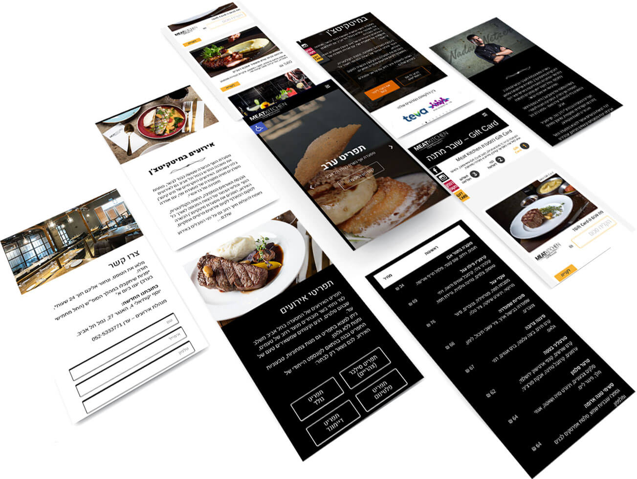 מוקאפ בניית אתר למסעדת מיטקיטצ'ן בתצוגה בטלפון